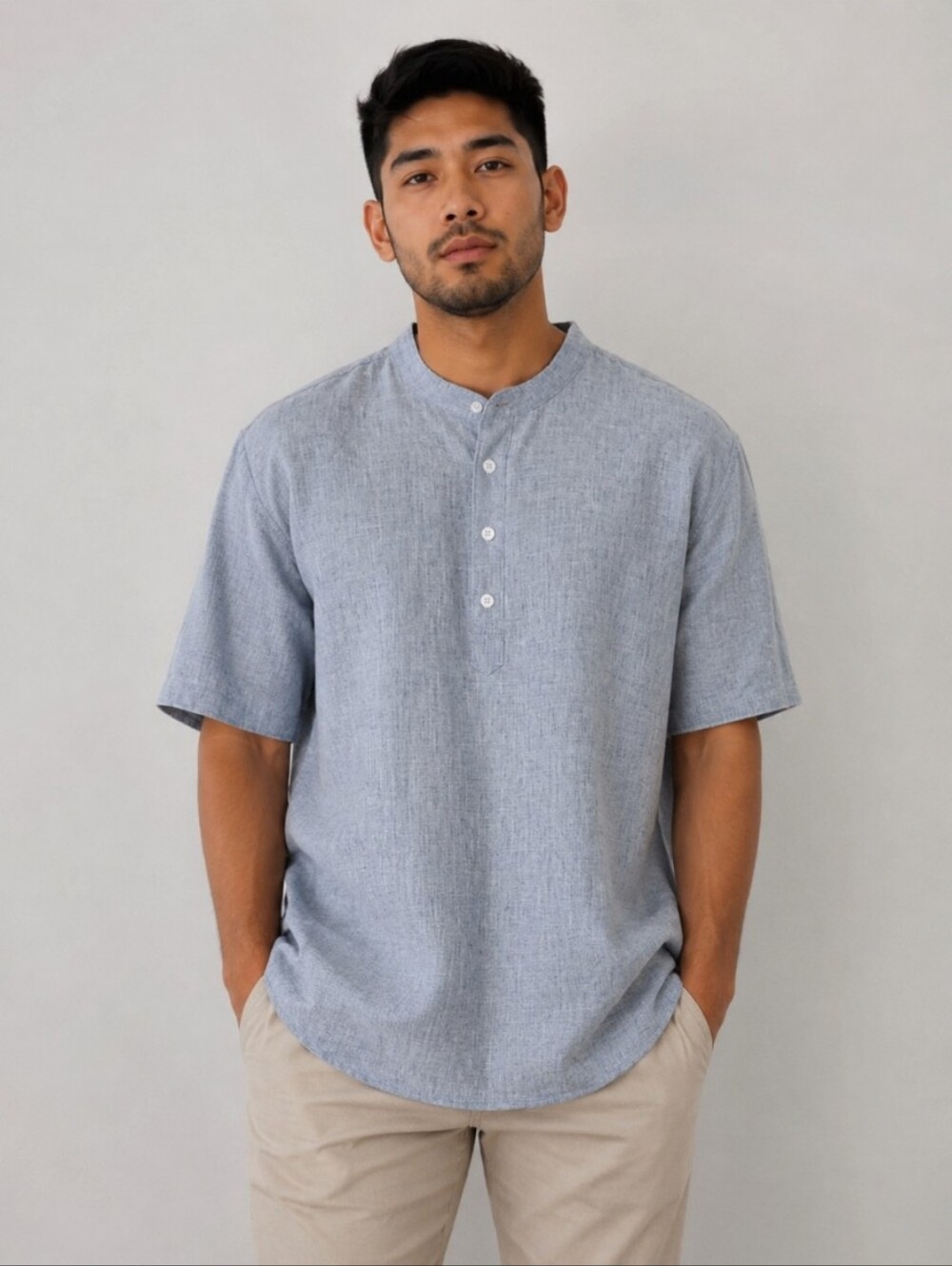 Men's Blue Lightweight Summer Convertable Sleeves Button up Large